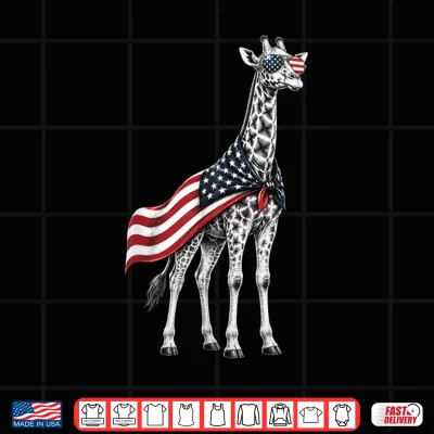 Design Giraffe 4th of July US American Flag Patriotic Safari Animal Shirt
