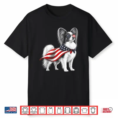 Papillon Dog 4Th Of July Us American Flag Patriotic Shirt