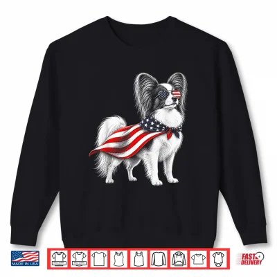 Sweatshirt Papillon Dog 4th of July US American Flag Patriotic Shirt