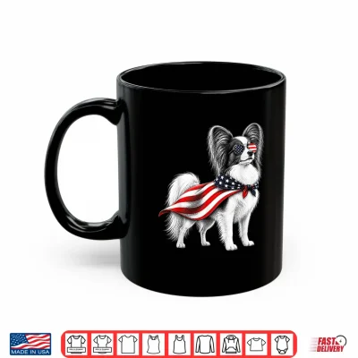 Mug Papillon Dog 4th of July US American Flag Patriotic Shirt