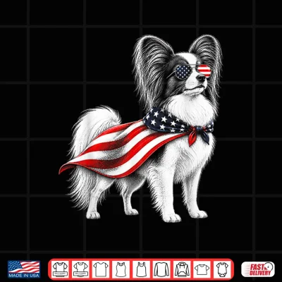 Design Papillon Dog 4th of July US American Flag Patriotic Shirt