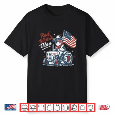 Red White And Moo 4Th Of July American Cow Tractor Lover Shirt