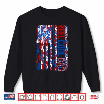 Sweatshirt Patriotic Fisherman Reel Cool Dad Camo USA Flag Shirt