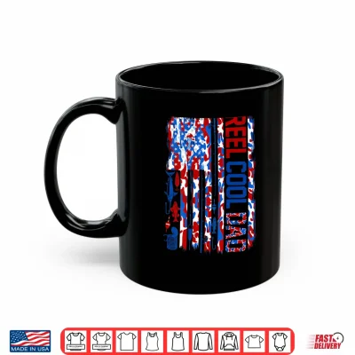 Mug Patriotic Fisherman Reel Cool Dad Camo USA Flag Shirt