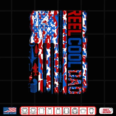 Design Patriotic Fisherman Reel Cool Dad Camo USA Flag Shirt