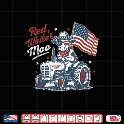 Design Red White and Moo 4th of July American Cow Tractor Lover Shirt