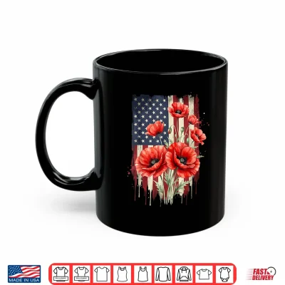 Mug Vintage Red Poppy Flower American Flag 4th of July Poppies Shirt