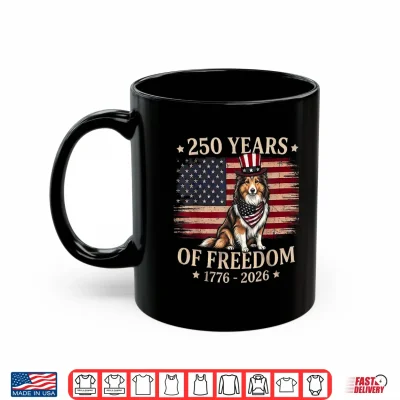 Mug Shetland Sheepdog Dog 250 Years of Freedom USA Flag 4th July Shirt