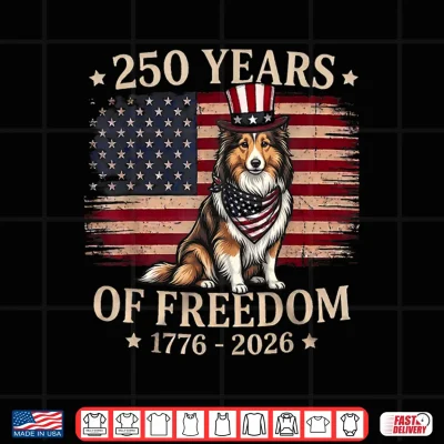 Design Shetland Sheepdog Dog 250 Years of Freedom USA Flag 4th July Shirt