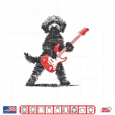 Design Funny Rock Goldendoodle Dog Playing Guitar Music Lover Dog Shirt
