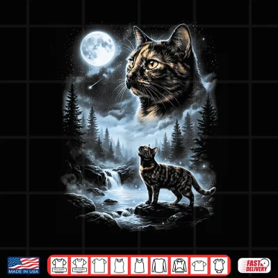 Design Vintage Tortoiseshell Cat Howling to The Moon Shirt