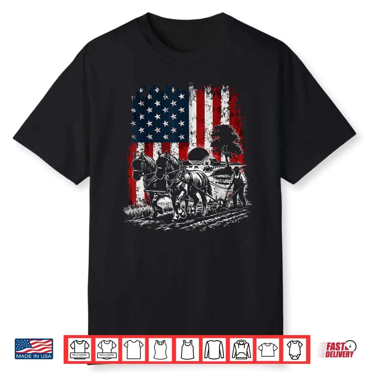 Draft Horse Farming Patriotic American Flag Vintage Farmer Shirt Draft Horse Farming Patriotic American Flag Vintage Farmer Shirt