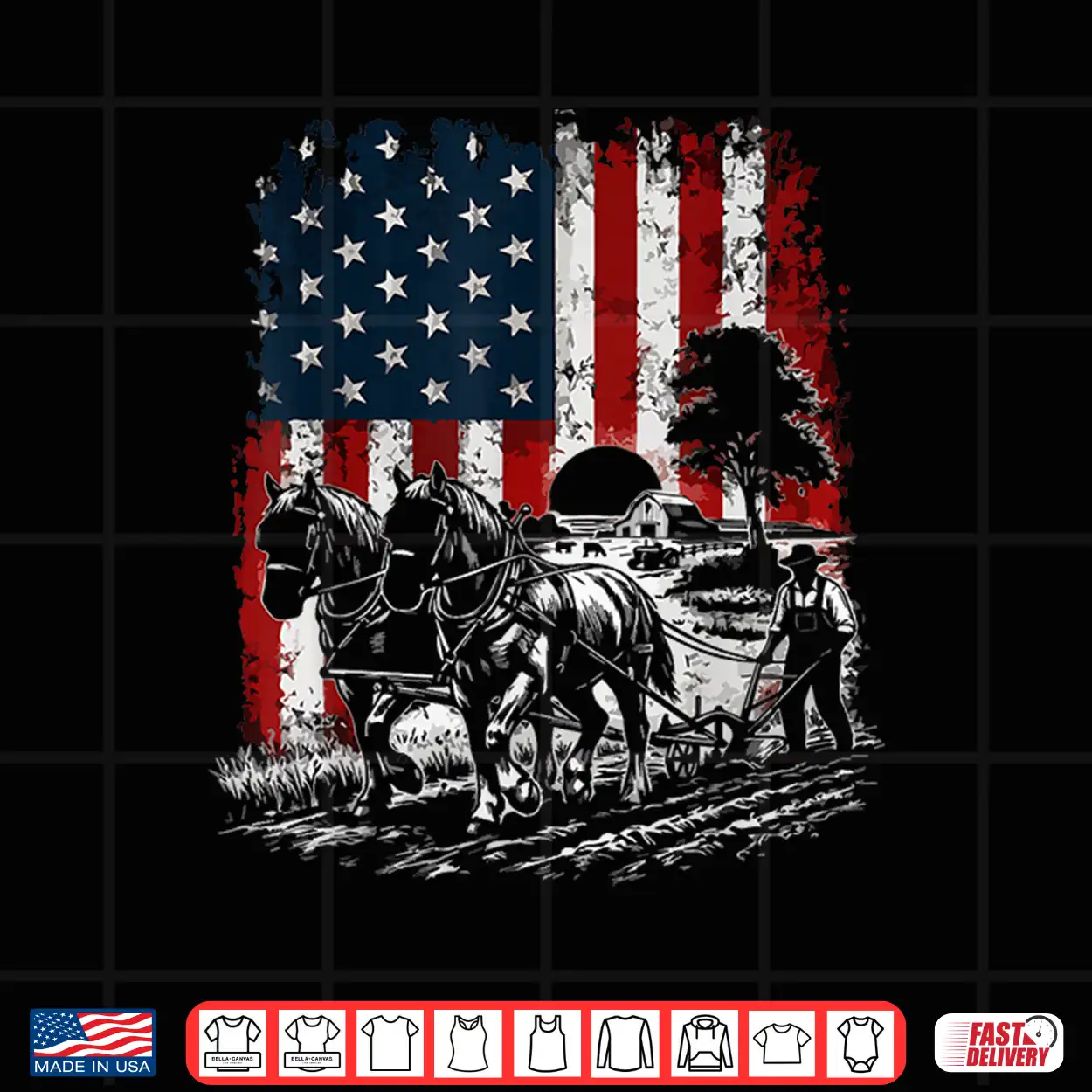 Draft Horse Farming Patriotic American Flag Vintage Farmer Shirt Draft Horse Farming Patriotic American Flag Vintage Farmer Shirt