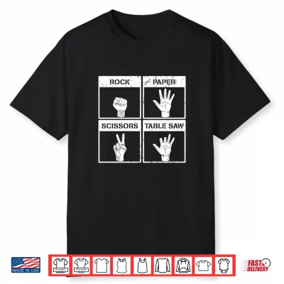 Mens Rock Paper Scissors Table Saw Funny Missing Fingers Injury Performance Shirt