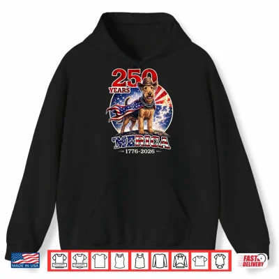 Hoodie 250 Years of Freedom Airedale Terrier Dog 1776 2026 4th of Shirt