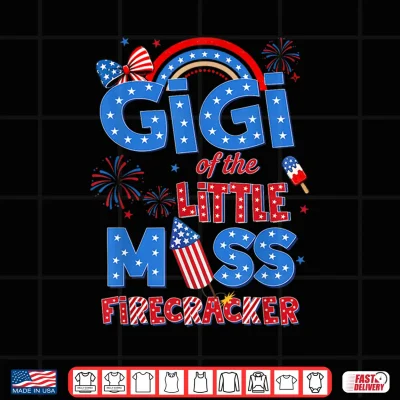 Design Gigi of the Little Miss Firecracker Birthday 4th of July Shirt
