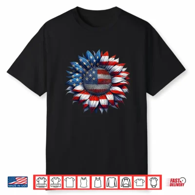 Sunflower American Flag 4Th Of July Women Men Merica Usa Shirt