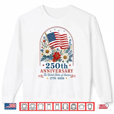 Sweatshirt USA 250th Anniversary Floral American Flag 4th of July Shirt
