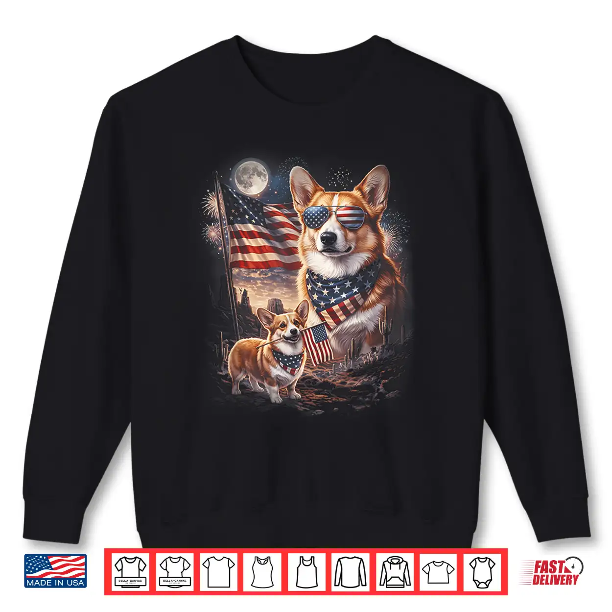 Patriotic Dog Corgi Moon With Usa Flag 4Th Of July Vintage Shirt
