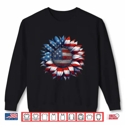 Sweatshirt Sunflower American Flag 4th of July Women Men Merica USA Shirt