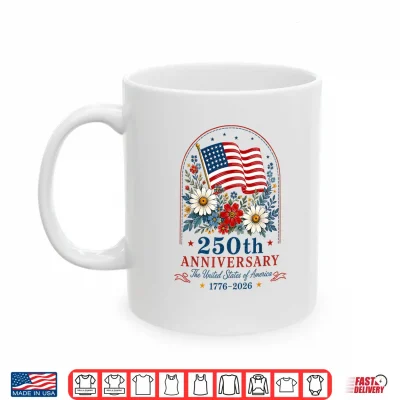 Mug USA 250th Anniversary Floral American Flag 4th of July Shirt
