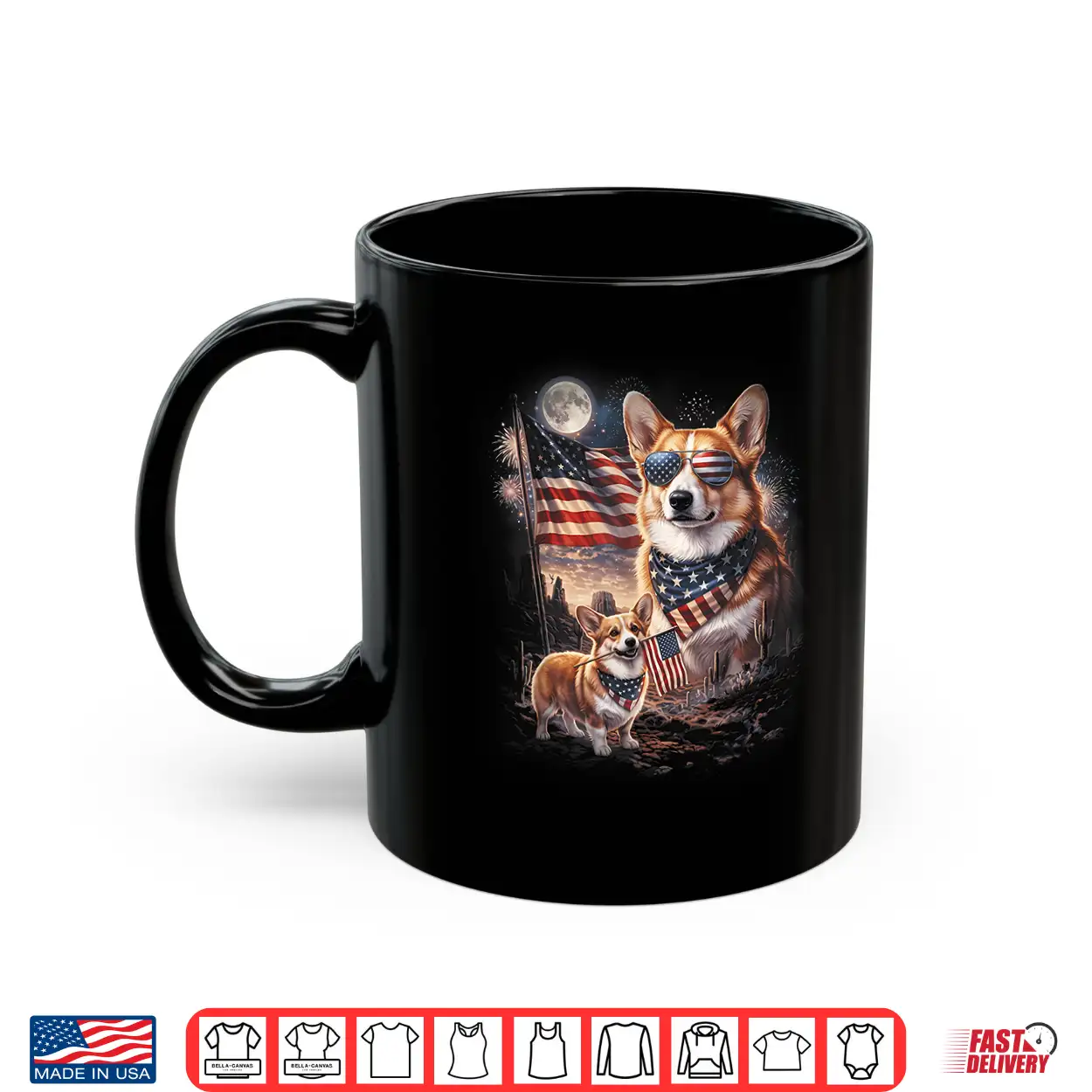Patriotic Dog Corgi Moon With Usa Flag 4Th Of July Vintage Shirt
