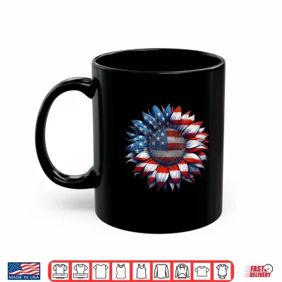 Mug Sunflower American Flag 4th of July Women Men Merica USA Shirt