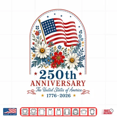 Design USA 250th Anniversary Floral American Flag 4th of July Shirt
