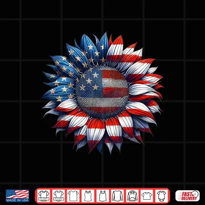 Design Sunflower American Flag 4th of July Women Men Merica USA Shirt