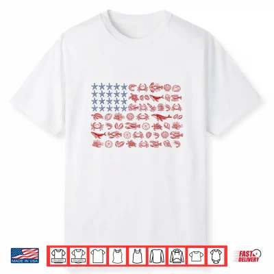4Th Of July Coastal Sea Animal American Flag Fishing Shirt