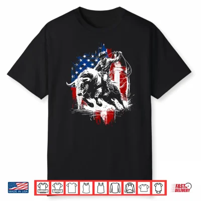4Th Of July Funny Bulls Riding Western Cowboy Rodeo Usa Flag Shirt
