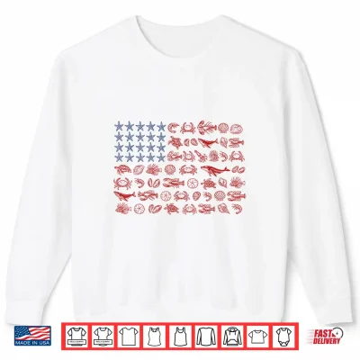 Sweatshirt 4th of July Coastal Sea Animal American Flag Fishing Shirt