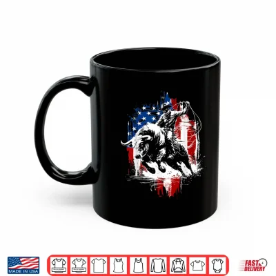Mug 4th of July Funny Bulls Riding Western Cowboy Rodeo USA Flag Shirt