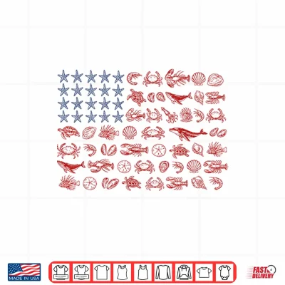 Design 4th of July Coastal Sea Animal American Flag Fishing Shirt