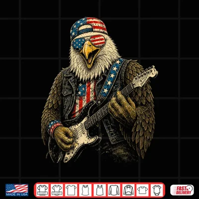 Design 4th of July Patriotic Eagle Guitar 1776 2026 Shirt