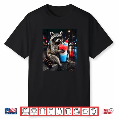4Th Of July Raccoon Drinking Iced Cocktail Funny Animal Meme Shirt