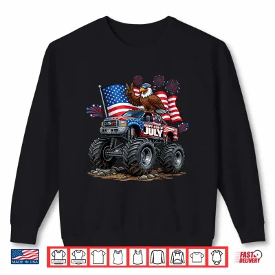 Sweatshirt Monster Truck Bald Eagle USA Patriotic Shirt 4th of July Shirt