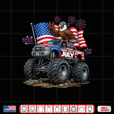 Design Monster Truck Bald Eagle USA Patriotic Shirt 4th of July Shirt