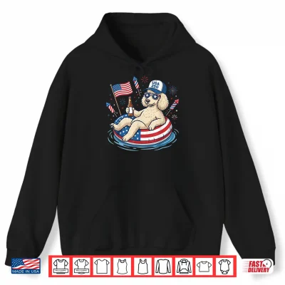 Hoodie Patriotic Poodle Beer Floatie USA Flag 4th of July Shirt