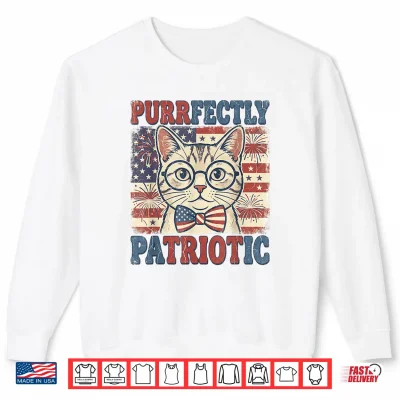 Sweatshirt Purrfectly Patriotic Cat Vintage 4th of July Graphic Shirt