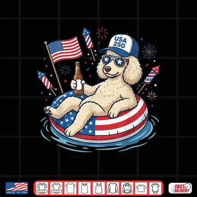 Design Patriotic Poodle Beer Floatie USA Flag 4th of July Shirt