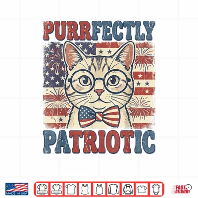 Design Purrfectly Patriotic Cat Vintage 4th of July Graphic Shirt