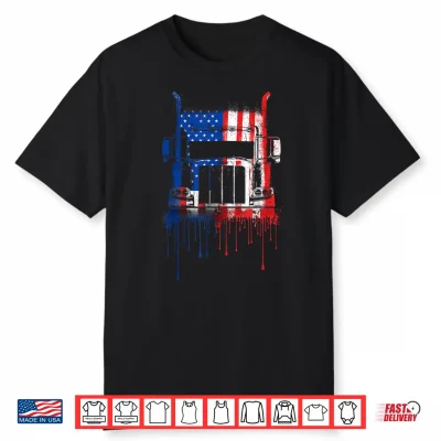 Trucker Truck Driver Semi American Flag Usa Drip Graffiti Shirt