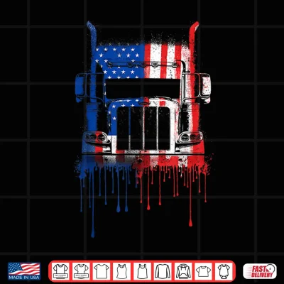 Design Trucker Truck Driver Semi American Flag USA Drip Graffiti Shirt
