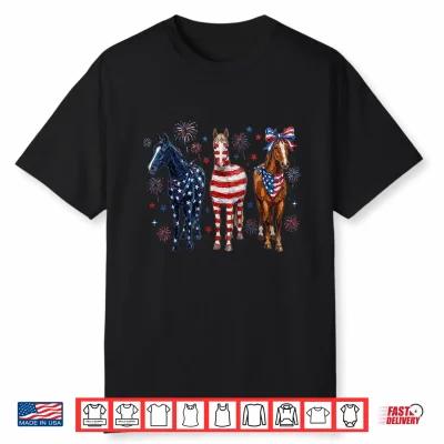 4Th Of July Horse Coquette Bow Flag Fireworks Girl Women Shirt
