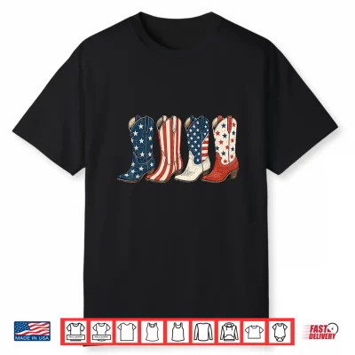4Th Of July Patriotic Cowboy Boots Western Cowgirl American Shirt