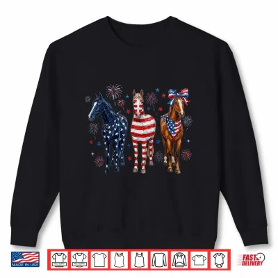 Sweatshirt 4th of July Horse Coquette Bow Flag Fireworks Girl Women Shirt