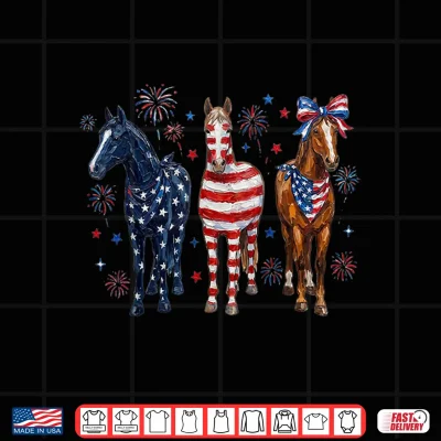 Design 4th of July Horse Coquette Bow Flag Fireworks Girl Women Shirt