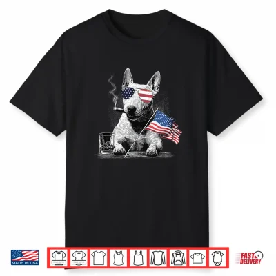 Bull Terrier Dog Dad Patriotic American Flag July Fourth Shirt