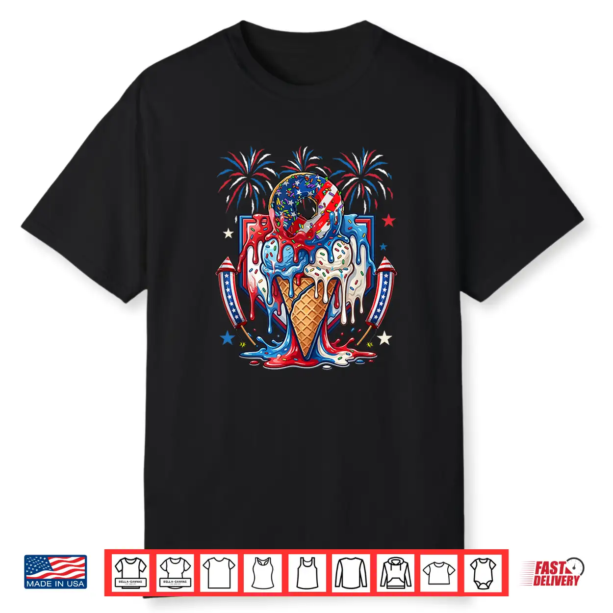 Donut Ice Cream Dripped 4Th July Us Flag Patriotic Kids Shirt Donut Ice Cream Dripped 4Th July Us Flag Patriotic Kids Shirt